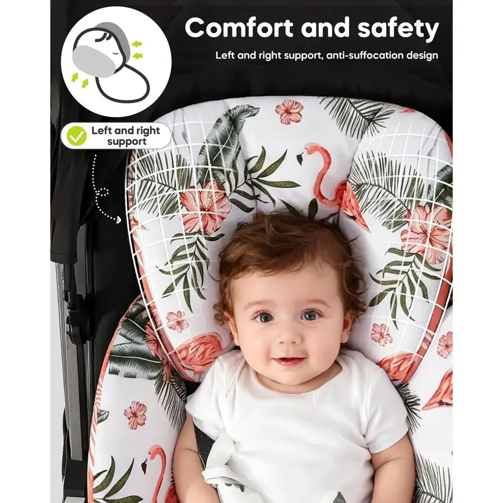 Mamatepe Flamingo Car Seat Insert for Newborn, Reversible Baby Head Body Support
